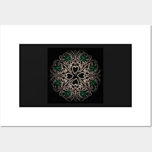 Saint Patrick's day shamrock leaf - dark filigree pattern Posters and Art